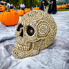 Striking Jewelled Gothic Beige Skull Sculpture