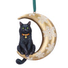 Black Cat on Crescent Moon Christmas Hanging Ornament - 9cm