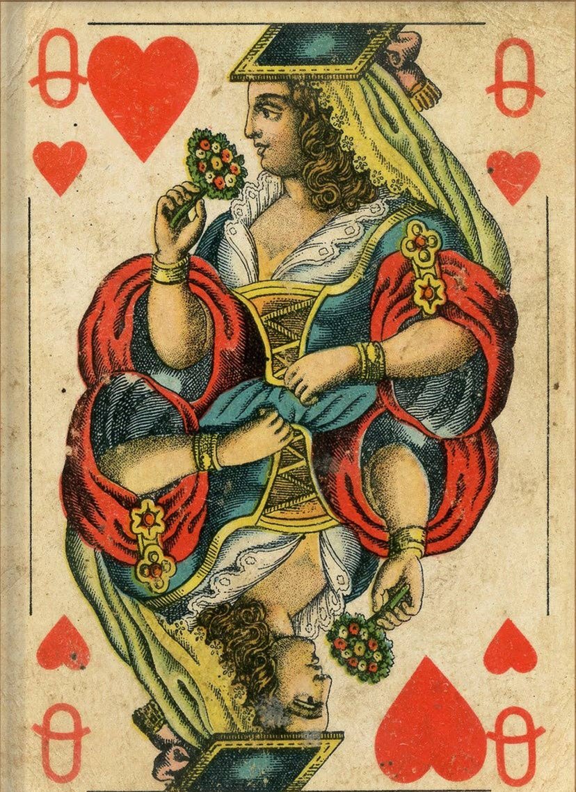 てぃんくる　Queen of Hearts 版画 Queen of Hearts Vintage Playing Card Art Print Poster– Clumzy