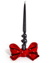 Ruby Red Ribbon Bow Ceramic Taper Candle Holder