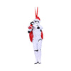 Star Wars stormtrooper ornament with a Santa hat and red sack on a white background