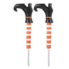 Two black and orange striped walking sticks on a white background