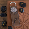 Viking Rune Symbols Compass on Faux Leather Keyring