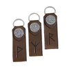 Viking Rune Symbols Compass on Faux Leather Keyring