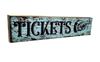Vintage Retro Tickets Blue Aged Wooden Sign
