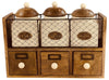 Rustic Wood Kitchen Storage Rack With Ceramic Jars & Drawers/Roll Holder
